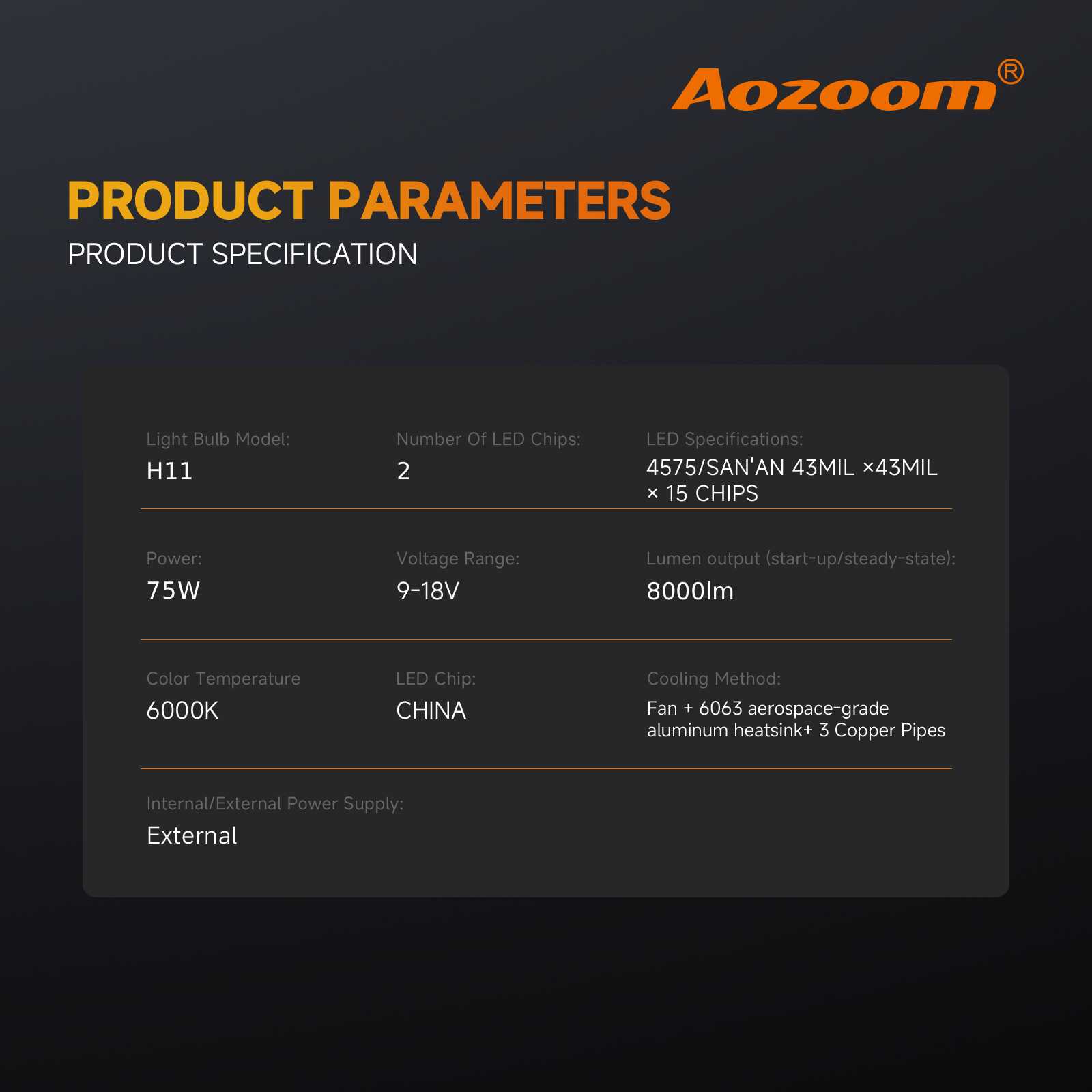 Aozoom Z-200 Pro Series H11 LED Bulbs, Brightness 16000LM 150W thumbnail 5