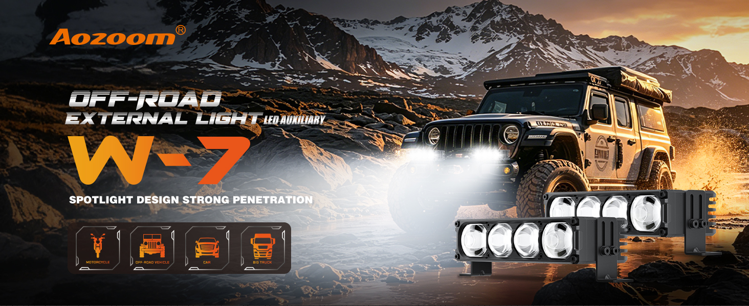 Aozoom Off-Road Series W-7 External Light, White Light detail 1